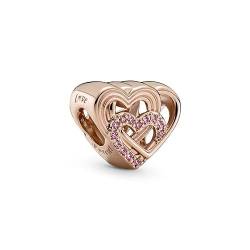 Pandora Verschlungene Liebesherzen Charm in 14 Karat rosévergoldete Metalllegierung mit Zirkoniasteinen Moments Collection von Pandora