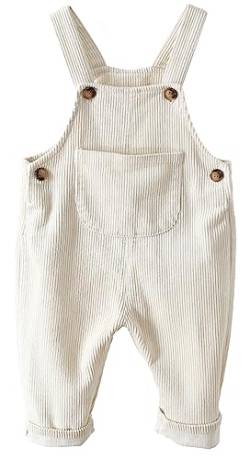 Baby Cord-Overall gestreift Knopf einfarbig Baumwolle Latzhose Strampler Outfit Baby Lätzchen Hose lose Hosenträger Overall mit einer Tasche Overall unten Outfit Kinder für Herbst Weiß 1-2 Jahre von Panegy