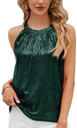 Damen Ärmellos Glitzer Pailletten Tank Tops Schimmernde Weste Tops Glitzer Camisole Bluse Grün von Panegy