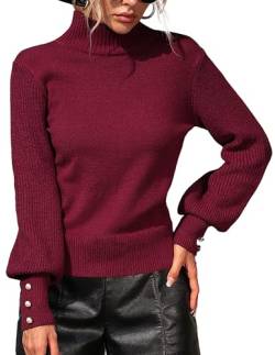 Damen Grobstrickpullover Winter Warm Fuzzy Tops Damen Casual Rollkragenpullover Lose Langarm Strickwaren Batwing Pullover Rot von Panegy