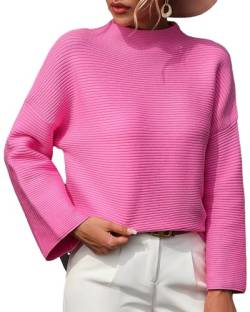 Damen Mock Neck Strickpullover Tops Chunky Jumper Sweatshirts Ladies Oversized Solid Long Sleeve Knitwear Elastic Pullover Rose von Panegy