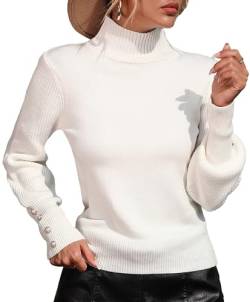 Damen Pullover Langarm Pullover Dick Dick Pullover Tops Lässig Weich Strick Pullover Damen Schlicht Mode Rollkragen Strickwaren Übergröße Tunika Weiß von Panegy