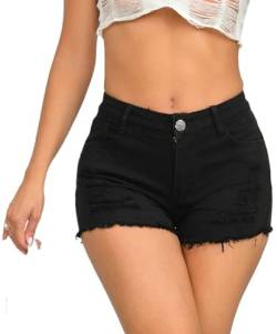 Damen Shorts Stretch Denim Jeans Shorts Hohe Taille Gerade Bein Sommer Hot Pants mit Taschen Bequeme Ripped Clubwear Schwarz XL von Panegy