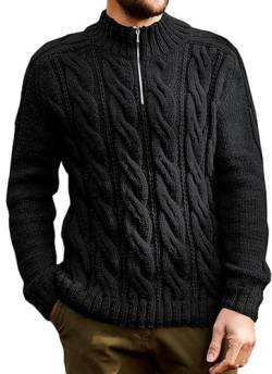 Herren Half Zip Long Sleeve Top Cable Chunky Knitted Sweater Solid Slim Fit Pullover Causal Business Knitwear Soft Warm Sweatshirt Schwarz von Panegy