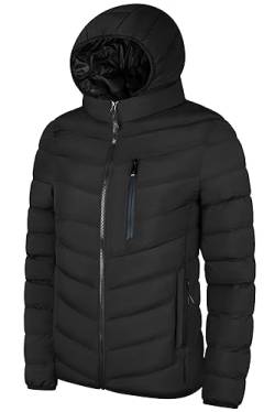 Herren Kapuzen-Pufferjacke Winter Leichtgewicht Mantel Casual Wasserdicht Gepolstert Jacke Thermisch Warm Geheizt Kleidung Tragen Warm Kurz Jacke Schwarz von Panegy