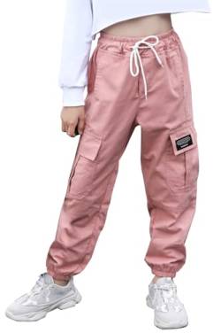 Kinder Cargo-Hose Mädchen elastische Jogger für Streetwear Tanz hohe Taille lässige Fallschirmhose mit Mehreren Taschen Street Dance Pink 11-12 Jahre von Panegy