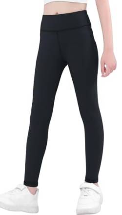 Mädchen Leggings Solid Casual Cycling Athletic Pants Elastic Waist Footless Tights for Hiking Running Yoga Full Length Stretchy Plain Trousers Black 8-10 Years von Panegy