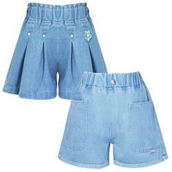 Mädchen Shorts Weite Denim Shorts Plissee Denim Rock Shorts Sommer Casual Stretch Hose Baumwolle Baggy Denim Shorts 2er Pack 6-7 Jahre von Panegy