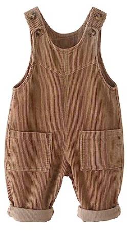 Panegy Baby Boys Corduroy Overalls Kids Solid Color Loose Striped Dungarees with Adjustable Overalls Suspender Trousers Button Shoulder Strap Jumpsuit Outfit Newborn Overalls Kids Brown 1-2 Jahre von Panegy