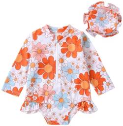Panegy Baby Mädchen Bademode Set UPF50+ Sonnenschutz Badeanzug mit Sonnenkappen Einteiliger Badeanzug Kleinkind Schwimmkostüm Neoprenanzug 12-18 Monate von Panegy