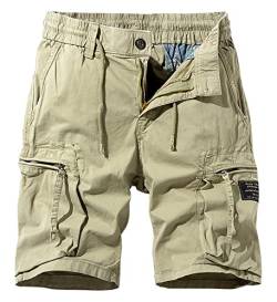 Panegy Cargohose Kurz Shorts mit Elastischem Bund Sommer Bermudas Short für Männger Freizeitshorts Khaki A 32 von Panegy