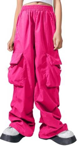 Panegy Fallschirmhosen Mädchen Y2K Baggy Cargo Hose mit hohem Gummizug an der Taille Weites Bein Streetwear mit Mehreren Taschen Kinder Vintage Jogger von Panegy