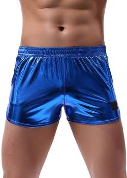 Panegy Glänzende metallische Boxershorts für Herren, Bühnenaufführung, Clubwear, Hotpants, Unterhose, holografische Badehose, Bikini-Badeanzug, dunkelblau von Panegy
