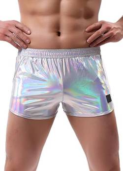 Panegy Herren-Boxershorts mit glänzendem Metallic-Effekt, Bühnenauftritt, Clubwear, Hotpants, Unterhose, holografische Badehose, Bikini-Badeanzug, Silber von Panegy