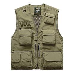 Panegy Herren Camping Vest Outdoor Weste Multi-Taschened Jacke Safari Militär Taktisch Wandern wasserdichte Funktionsweste Khaki - EU Größe 3XL von Panegy