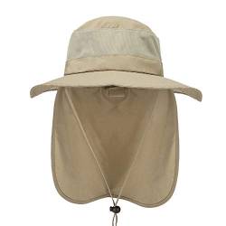 Panegy Herren Damen Buschhut Outdoor UV-Schutz Fischerhut Leichtgewicht Sonnenhut mit Nackenschutz und Kinnband - Khaki von Panegy
