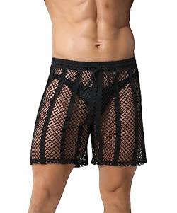 Panegy Herren Fischnetz-Leggings Hose & Shorts Mesh Kordelzug Lose Lounge Hose Badeshorts, Shorts Schwarz, Groß von Panegy