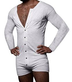 Panegy Herren Jumpsuit Overall Pyjama Onesie Einteiler Langarm Hausanzug Shorts Ganzanzug Schlafanzug von Panegy