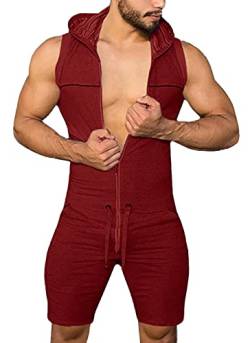 Panegy Herren Kurze Jumpsuit Sommer Overall Jogginganzug Trainingsanzug Ärmellos Freizeitanzug Kapuzen Sportanzug mit Tunnelzug von Panegy