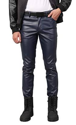 Panegy Herren Lederhose Slim Fit Biker Hose Nacht Club Party PU Leder Lang Hose mit Taschen von Panegy