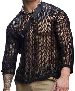 Panegy Herren Netz Hemden Transparent Langarm Top Durchsichtige Netzshirt Mesh Reizwäsche Shirts Hersteller 3XL/EU Größe XXL-Schwarz 2 von Panegy