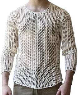 Panegy Herren Netz Hemden Transparent Langarm Top Durchsichtige Netzshirt Mesh Reizwäsche Shirts Hersteller XL/EU Größe L-Weiß von Panegy