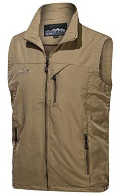 Panegy Herren Outdoor Weste Anglerweste Leicht Safari Weste Sommer Multifunktionsweste Khaki Asien Größe 3XL/ DE 52 von Panegy