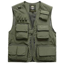 Panegy Herren Outdoor Weste Camping Vest Multi-Taschened Jacke Safari Militär Taktisch Wandern wasserdichte Funktionsweste Grün - EU Größe XXL von Panegy