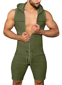 Panegy Herren Overall Jumpsuit Jogging Anzug Sportanzug Onesie Trainingsanzug Ärmellos Fitness Shirt Kurz Hosen mit Tasche Kapuzen von Panegy