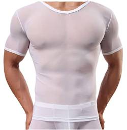 Panegy Herren Sexy Transparent T Shirt Glatt Gaze Slim Fit Tops Unterwäsche Reizwäsche Herstellergröße M/EU S Weiß von Panegy