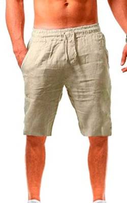 Panegy Herren Shorts Atmungsaktive Leinenhose Kurz Männer Strandhose Sweatshorts Sommer Shorts Beige Herstellergröße L/Jeansgröße 32 von Panegy