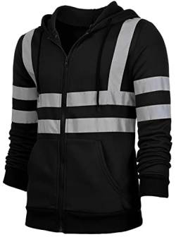 Panegy Herren Sicherheitsjacke Arbeitsjacke Warnschutz Reflektierend Jacke Verkehr Mantel Kapuzenpullover Größe 4XL - Schwarz von Panegy