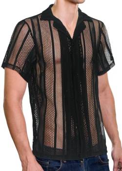 Panegy Herren Spitze Bluse Netzunterhemd Transparent Top Mesh Reizwäsche T-Shirt Sexy Party Clubwear Hersteller L/EU Größe M-Schwarz 7 von Panegy