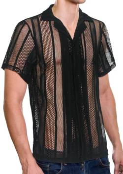 Panegy Herren Spitze Bluse Netzunterhemd Transparent Top Mesh Reizwäsche T-Shirt Sexy Party Clubwear Hersteller M/EU Größe S-Schwarz 7 von Panegy