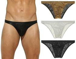 Panegy Herren String Tanga Slips Set Niedrigen Taillen G-String Luftig Glänzend Unterhosen Größe L-A-Mehrfarbe von Panegy