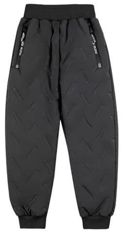 Panegy Jungen Mädchen Winter Warme Fleece Hose Dicke Thermische Wärme Heiße Outdoor Winddicht Daunen Jogginghose Camping Isolierte Hose Elastische Taille Sweatpants Grau von Panegy