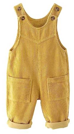 Panegy Kleinkind Junge Mädchen Weichcord Hosenträger Kinder Overall Knopf Schulterriemen Baby Latzhose Overall Outfit Lose Retro Einfarbig Latzhose Neugeborenen Overall mit Taschen Gelb 2-3 Jahre von Panegy