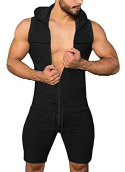 Panegy Kurze Jumpsuit Herren Sommer Ärmellos Overall Onesie Kapuze Sommerjumpsuit Schlafanzug Sportanzug Jogginganzug Trainingsanzug von Panegy