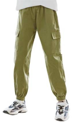 Panegy Mädchen Baggy Cargo Fallschirmhose Y2K Vintage Jogger mit verstellbarem Gummibund Lose Hose Baumwolle Tanzkleidung Frühling Grün 9-10 Jahre von Panegy