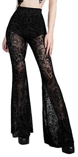 Panegy Schlag-Leggings für Frauen Hohe Taille Vintage Bedruckte Freizeithosen Schlaghose Samt Glockenhose Hippie Glitzernde Schlaghose Paillettenhose Schwarz M von Panegy