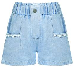 Panegy Shorts für Mädchen Stretch Casual Denim Shorts Elastischer Bund Jeans Short Weite Kurze Hose mit Tasche Mid Waisted Jeans Short 8-9 Jahre von Panegy