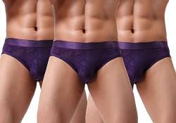 Panegy Slips Männer Unterwäsche Weiche Mikrofaser Unterhosen Keine Vorderseite Seidige Berührung Rutscht Bedeckter Bund Multipack Klassische Stretch Bikini Hosen Y-Front Modal Slips Lila L 3er-Pack von Panegy