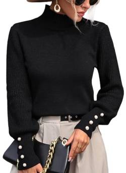 Pullover Damen Pullover Langarm Rollkragen Strickwaren Damen Casual Lose Pullover Tops Baggy Tunika Tops Schwarz von Panegy