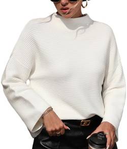 Pullover für Frauen Rollkragenpullover Lässige Batwing Langarm Pullover Lose Chunky Knitted Jumper Tops Oversized Loose Knitwear Weiß von Panegy