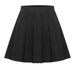 Schuluniform Rock Mädchen Sommer Formales Kleid Halbe Elastische Box Plissee Rock Solide Einfarbig Tanzkleidung mit Innenhose Hohe Taille Box Mini Skorts Laufend Schwarz von Panegy