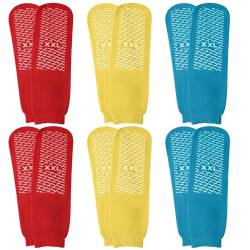 Panitay 6 Paar Slipper-Socken aus Frottee, rutschfest, für Erwachsene, Zuhause, Krankenhaus, Blau, Rot und Gelb, 7.5-10 von Panitay