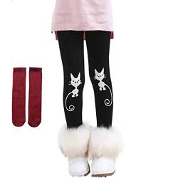 Mädchen Thermo Jeggings Warm Freizeithosen Schlank Winterhosen Wolle Pants Elastizität Kinder Fleece Thermounterwäsche Legging Verdickte Winter 2-10 Jahre (116/122/128 // Verkäufer M, katzen) von PanpanBox