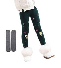 Mädchen Thermo Jeggings Warm Freizeithosen Winterhosen Wolle Pants Elastizität Kinder Fleece Thermounterwäsche Legging Verdickte Winter 2-10 Jahre (116/122/128 // Verkäufer M, dunkelgrün-kuh) von PanpanBox