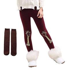 Mädchen Thermo Jeggings Warm Freizeithosen Winterhosen Wolle Pants Elastizität Kinder Fleece Thermounterwäsche Legging Verdickte Winter 2-10 Jahre (134/140/146 // Verkäufer L, weinrot-giraffe) von PanpanBox