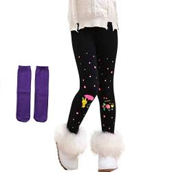 PanpanBox Mädchen Thermo Jeggings Warm Freizeithosen Schlank Winterhosen Wolle Pants Elastizität Kinder Fleece Thermounterwäsche Legging Verdickte Winter 2-10 Jahre (116/122/128 M, Kaninchen) von PanpanBox